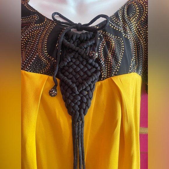 Vintage Ungaro Fuchsia yellow & black silk dress with macrame knot  size 10 - Picture 5 of 7